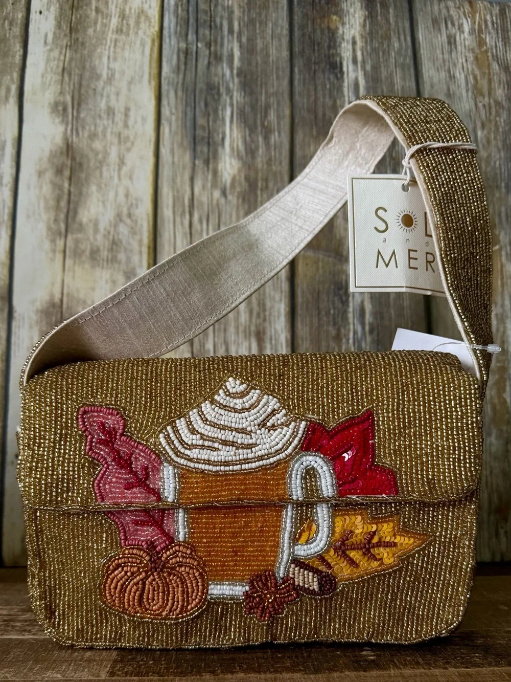 Gold Beaded Autumn Mug Satchel by Sol and Merchant